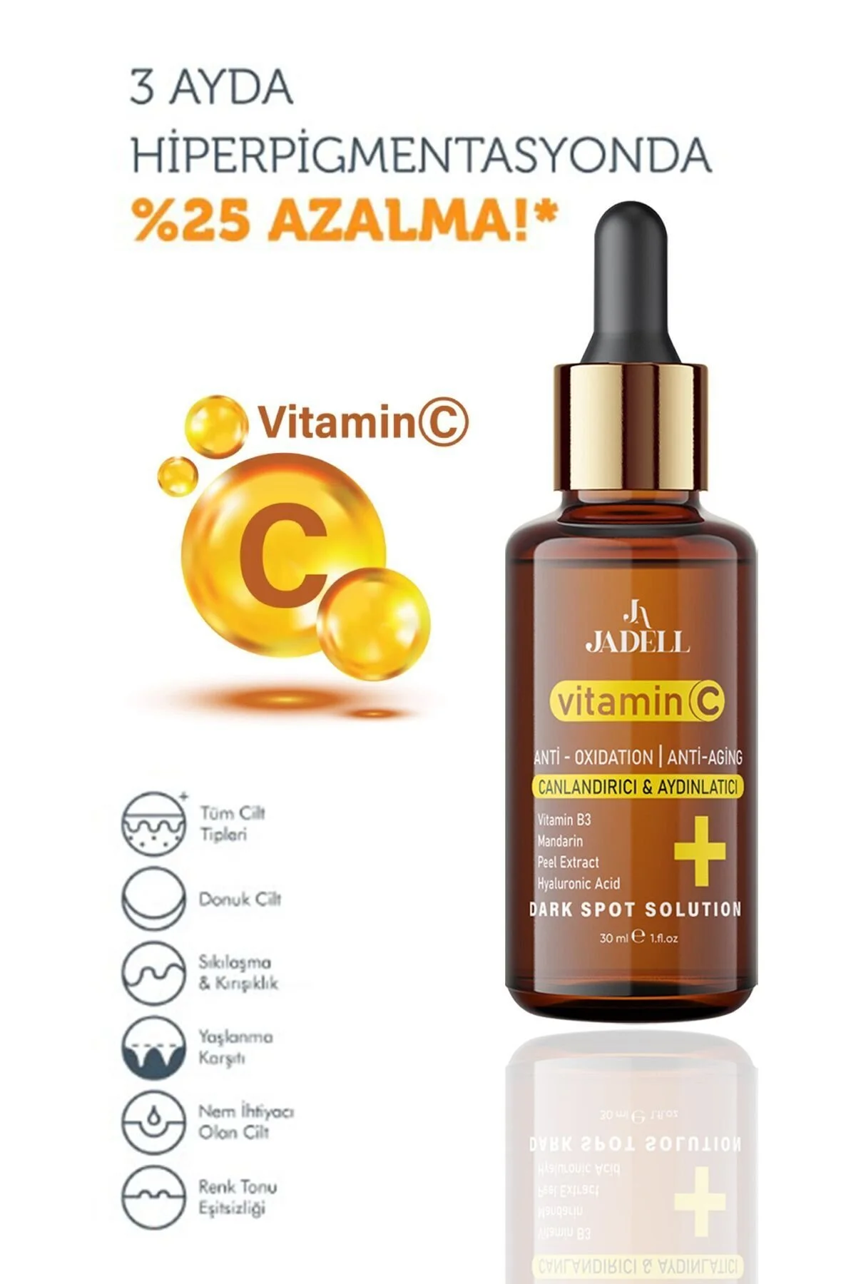 Jadell Vitamin C Serumu 30 ml | Leke Açıcı Parlaklık ve Ton Eşitleme - Görsel 4