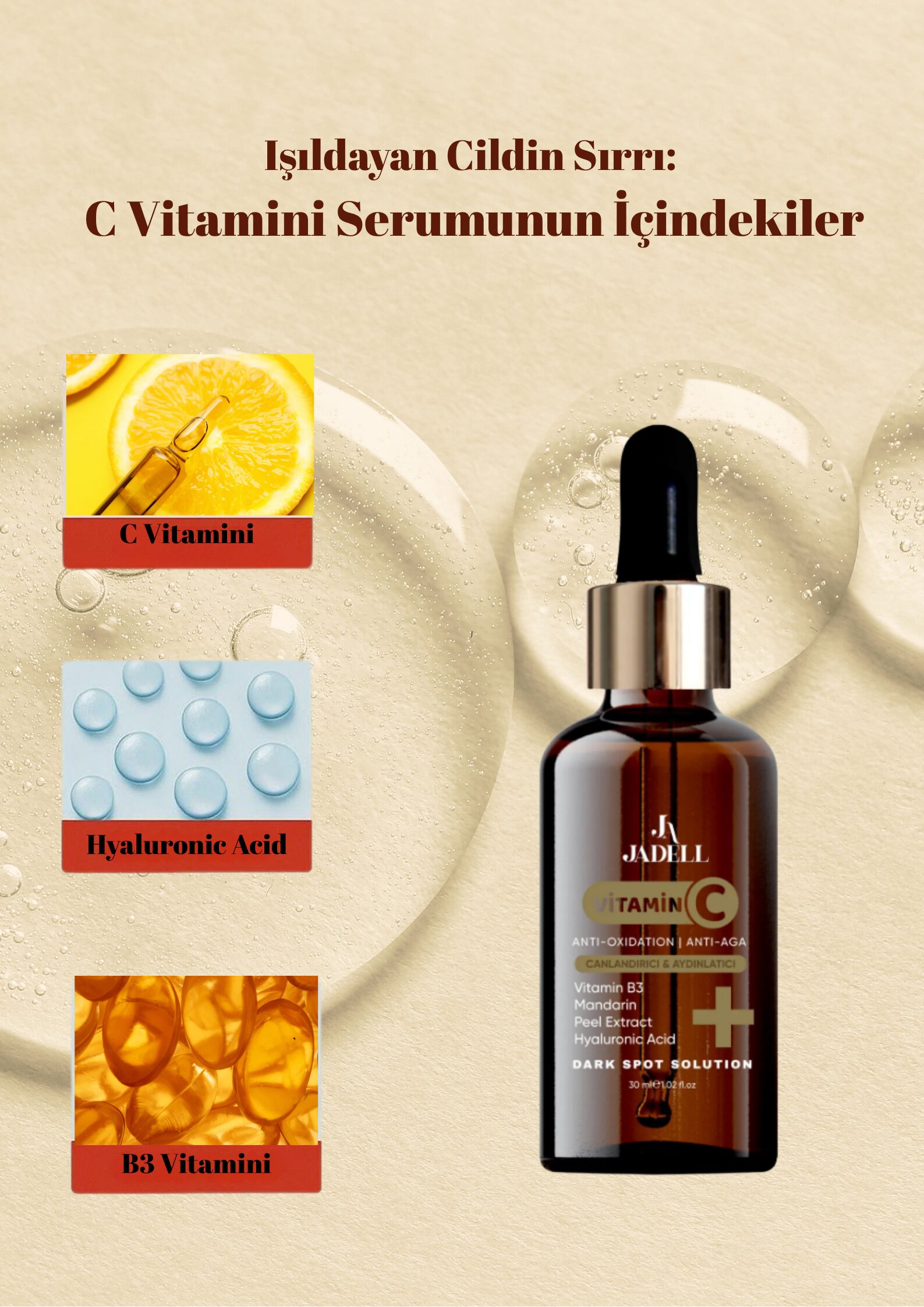 Jadell Vitamin C Serumu 30 ml | Leke Açıcı Parlaklık ve Ton Eşitleme - Görsel 11